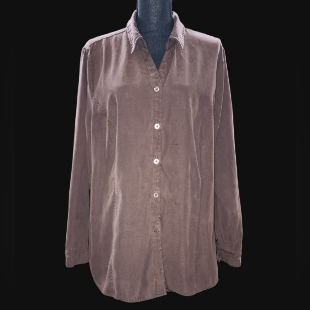 White Stag Plus Size Long Sleeve Button-up Collared Shirt in Brown